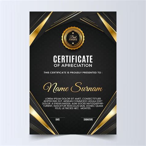 Modelo De Certificado Preto E Dourado Vetor Premium