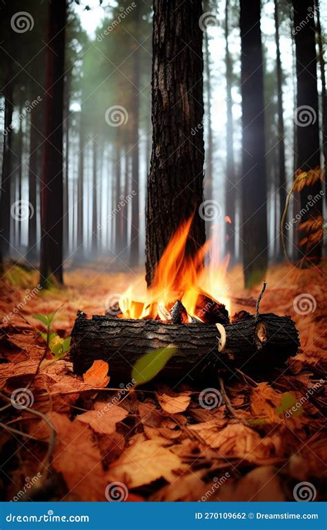 Burning Campfire Or Bonfire On Wooden Logs Isolated On White Background