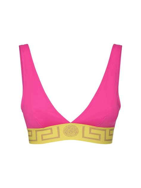 Buy Versace Greek Monogram Triangle Bikini Top Pink Yellow At 30 Off