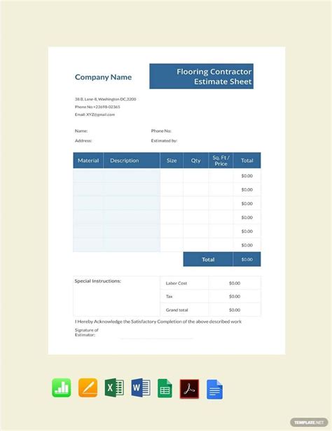 Flooring Estimate Template Excel