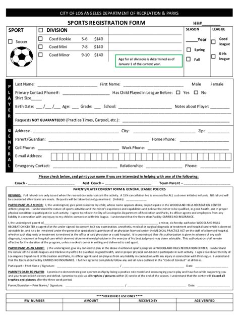 Fillable Online Sport Division Season League Laparks Org Fax Email