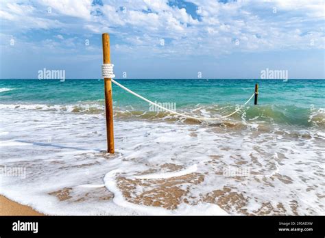 Summer Vacation On The Beach With Sea View Costa Dorada Blue Sky Stock