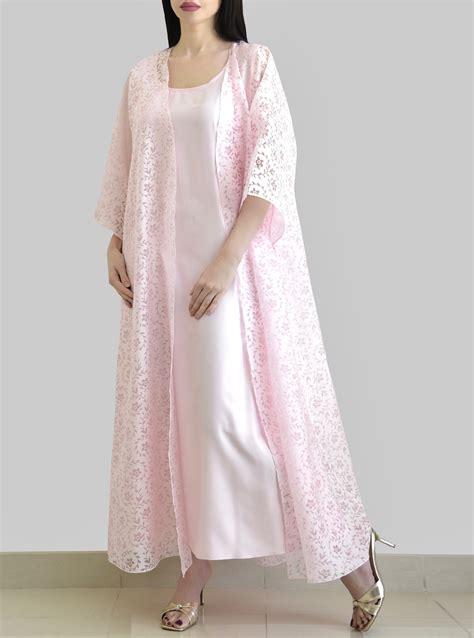 Pink Set Piece Set Featuring Sheer Organza Kaftan With Silk Inner