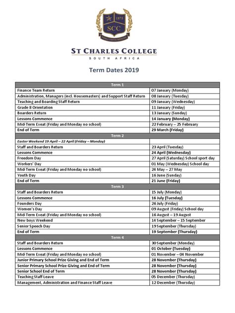 SCC 2019 Term Dates | PDF