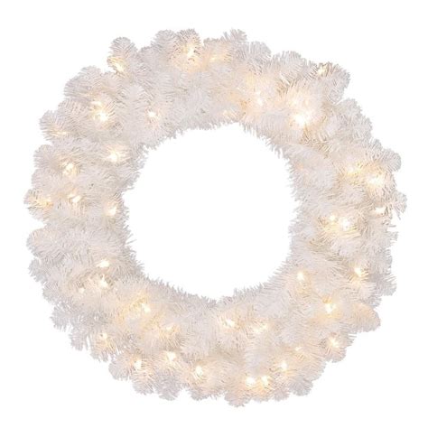 Perfect Holiday 24 Inch Pre Lit Christmas Wreath With 50 Led Lights White