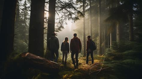 Premium Photo Group Of Friends Exploring A Forest And Discovering Nature