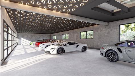 7-Car Modern Garage with Shop and Lounge with Plexiglass Viewing Floor ...