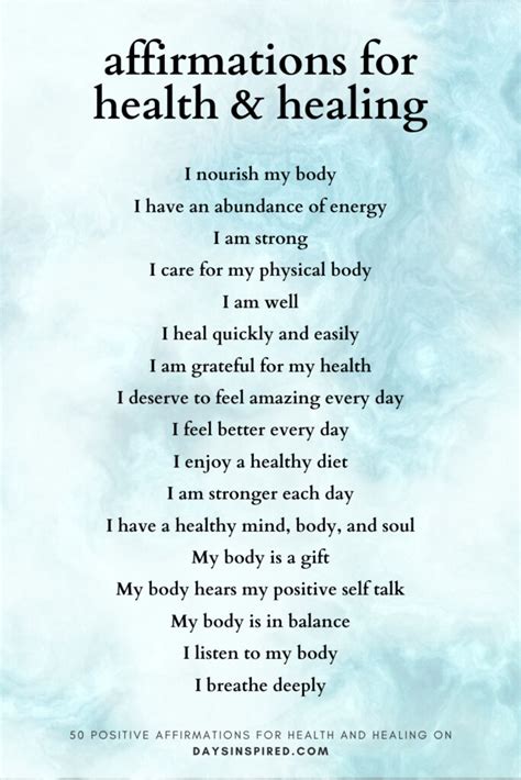 Positive Affirmations For Health Healing Days Inspired