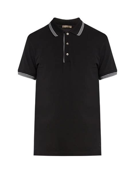 Bottega Veneta Logo embroidered Cotton piqué Polo Shirt In Black