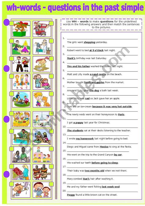 Wh Words Making Questions In The Past Simple Esl Worksheet By Evadp75