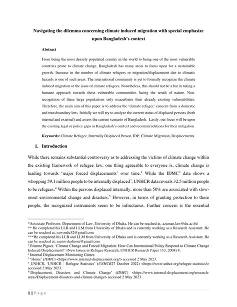 Pdf Navigating The Dilemma Concerning Climate Induced Migration With