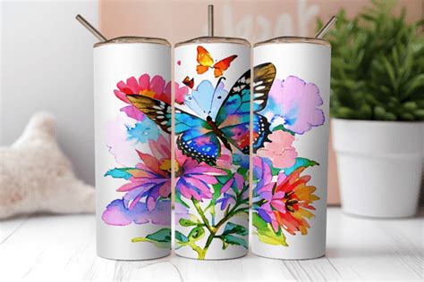 Butterfly And Flowers Tumbler Wrap Graphic By ArtMix Creative Fabrica