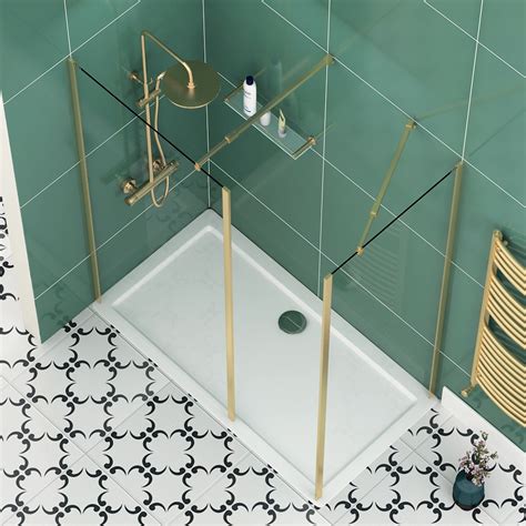 Marbella 8mm Walk In Shower Enclosure Brushed Brass With Outer Framed