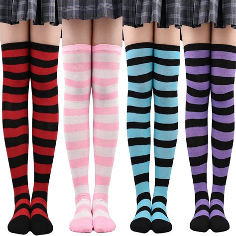 Color Striped Stockings Japanese Over Knee Socks Fashion Women Keep