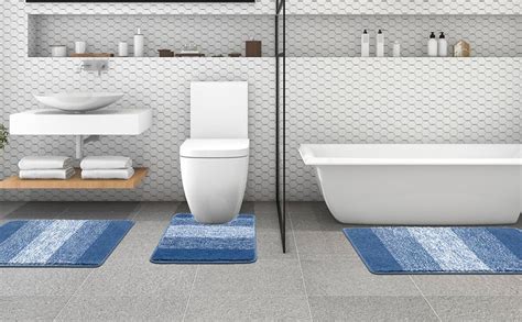 Enyhom Microfiber Piece Bath Mat Sets Non Slip Bath Rugs And Pedestal