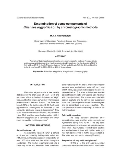 (PDF) Balanites aegyptiaca oil by chromatographic methods