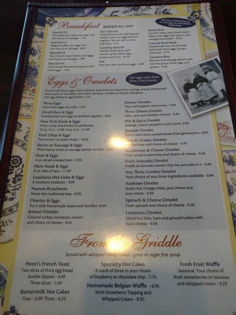 Menu at Henri's Cafe, Oxnard