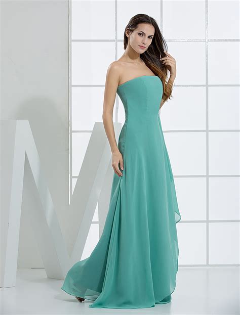 Romantic A Line Strapless Floor Length Chiffon Bridesmaid Dress