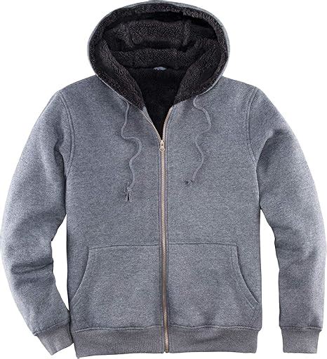 Mens Heavyweight Hooded Fleece Sweatshirt Sherpa Lined Full Zip Hoodie