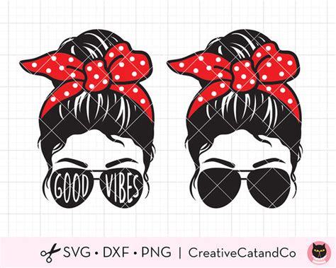 Messy Bun With Sunglasses Bandana Bow Svg Creativecatandco