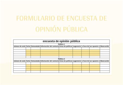 Plantilla De Excel Formulario De Encuesta De Opini N P Blica Y Hoja De