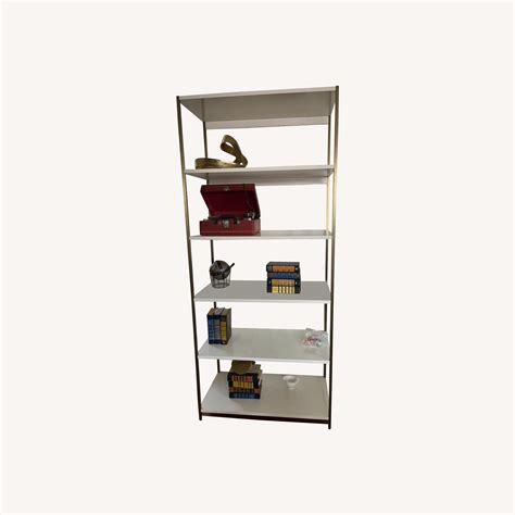 West Elm Zane Wide Bookshelf Whiteantique Brass Aptdeco