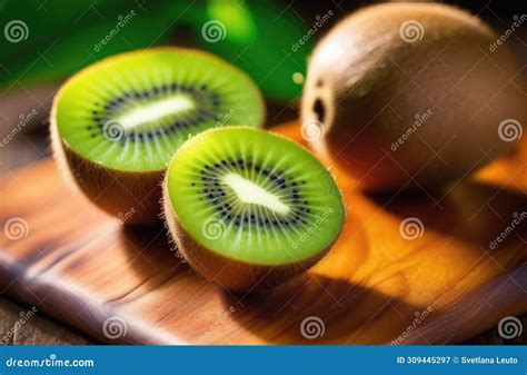 Fresh Kiwis Fresh Fruits Sliced Kiwis On A Wooden Table Stock