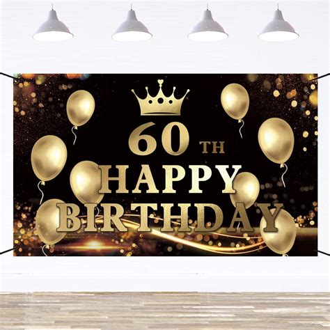 Buy Ushinemi Happy 60th Birthday Banner 60th Birthday Backdrop 60 Birthday Party Decorations