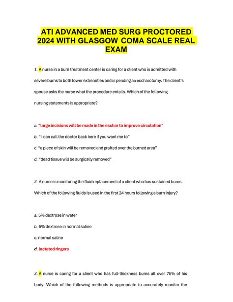 Solution Ati Advanced Med Surg Proctored With Glasgow Coma Scale