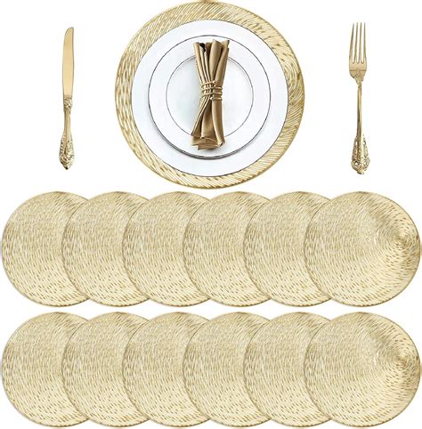 Cedilis Pack Gold Metallic Vinyl Placemats Non Slip Washable Round