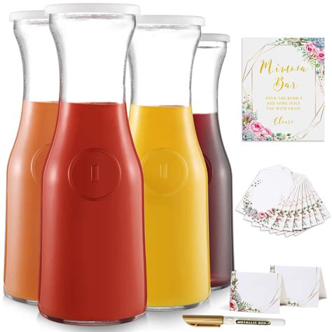 Buy Netany Carafe Set For Mimosa Bar Includes 4 Pack Glass Carafe With Lids 1 Mimosa Bar Sign