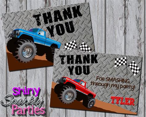 MONSTER TRUCK PARTY Thank You Card Monster Truck Card Etsy