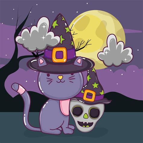 Premium Vector Halloween Cute Cat Cartoons