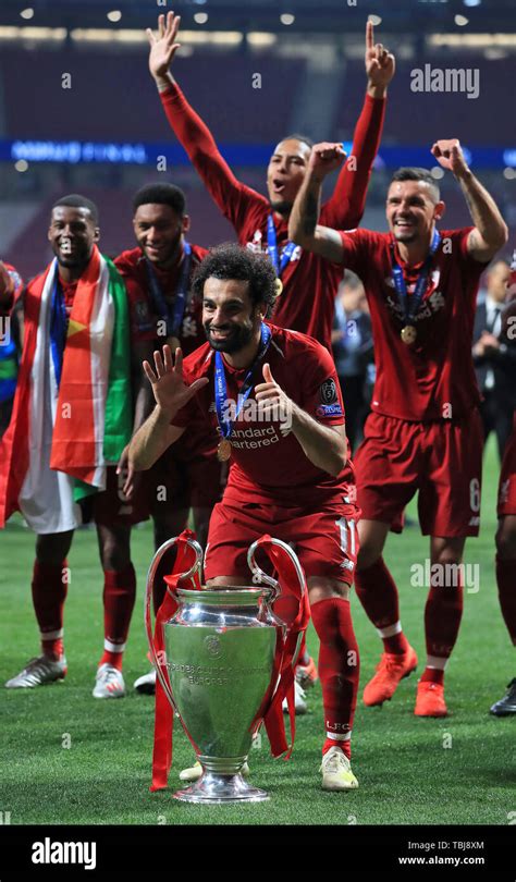 Liverpools Mohamed Salah Celebrates With The Trophy After Winning The Uefa Champions League