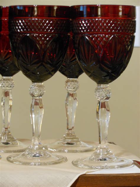 One Dozen Cristal D Arques Durand Antique Ruby Water Goblet Wine Glasses