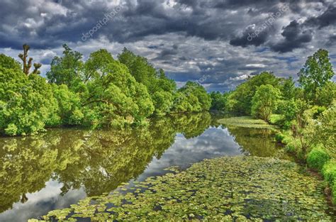 Fulda river in HDR Aueweiher Park in Fulda, Hessen, Germany — Stock ...