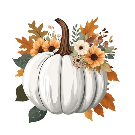 Fall Pumpkin Floral Clipart 7 Autumn Harvest Png S Boho White