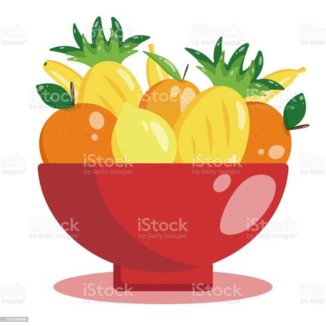 Kitchen Bowl With Juicy Fruits Vector Flat Illustration Of Plate With