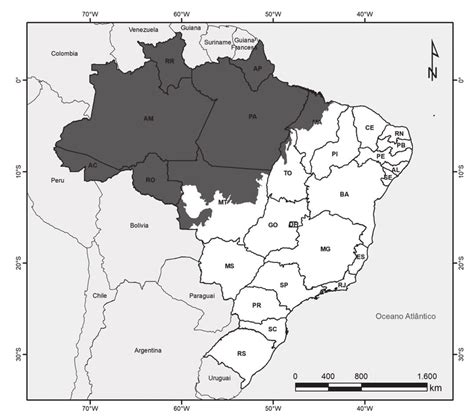 Localização do bioma Amazônia Fonte dos dados Instituto Brasileiro de