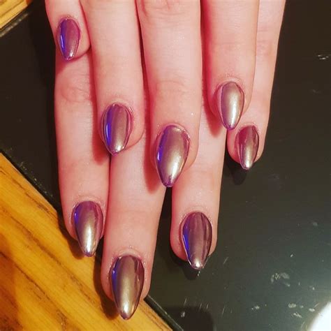 Acrylic Extensions With Colour Changing Gel Polish And Chrome Elegant