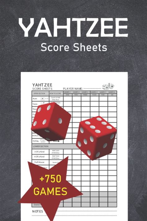 YAHTZEE SCORE SHEETS 6 X 9 Inch Small Size Hasbro Yahtzee Score Card