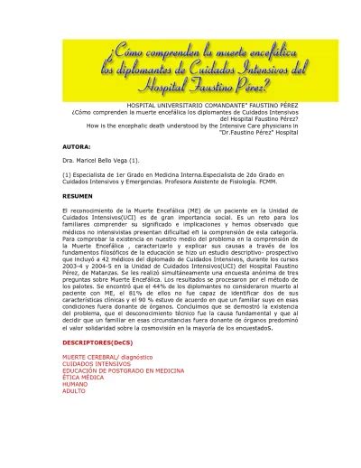 C Mo Comprenden La Muerte Encef Lica Los Diplomantes De Cuidados