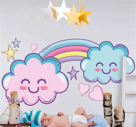 Smilende Skyer Og Regnbue Wallsticker TenStickers