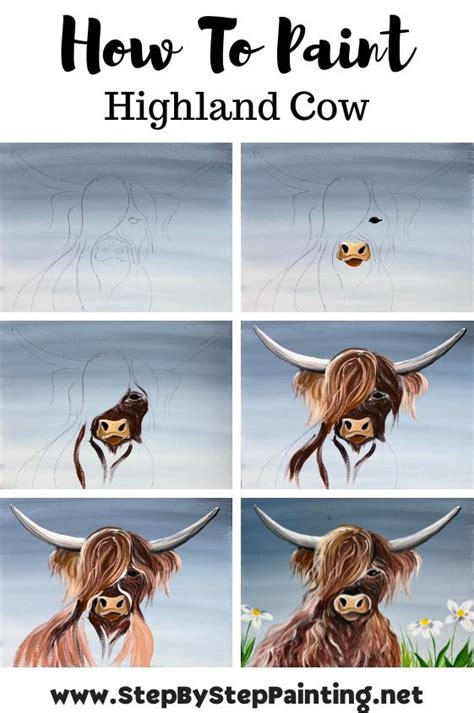 Highland Cow Painting Step By Step Acrylic Online Tutorial Canvas