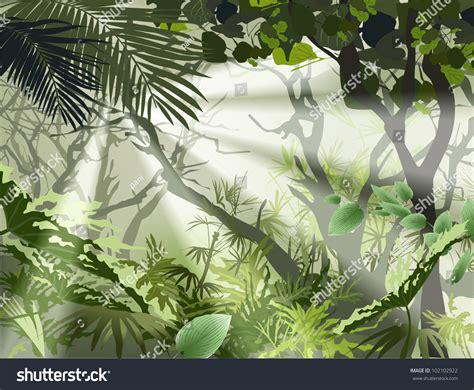 Vektor Stok Tropical Jungle Bush Tropical Plants Vector Tanpa Royalti