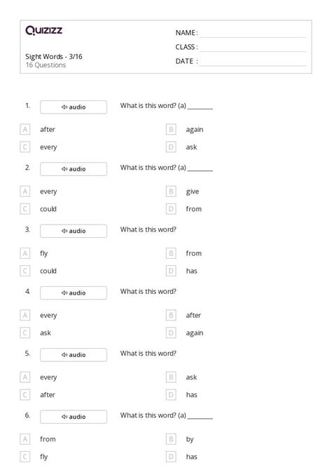 Sight Words Worksheets For Th Grade On Quizizz Free Printable