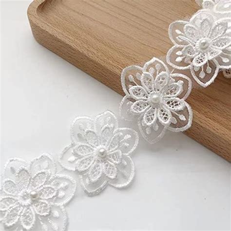 Amazon Embroidered Flower Lace Pearl Trim Ribbon Wedding Applique