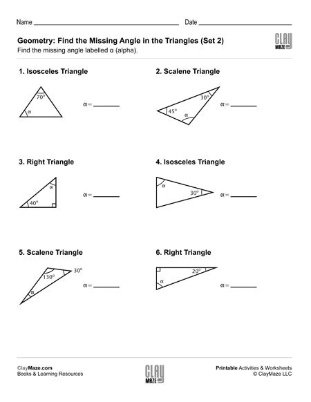 Triangle Missing Angle Worksheets