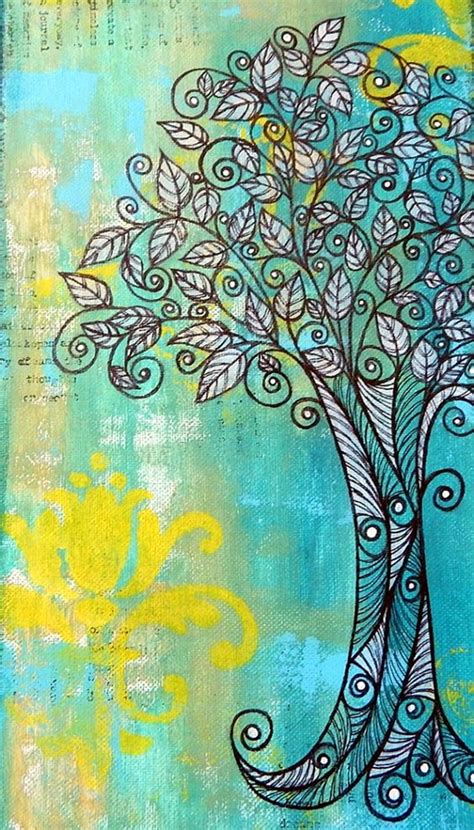 30 DIY Mixed Media Tree Art Projects Tree Artwork Drawing Artwork