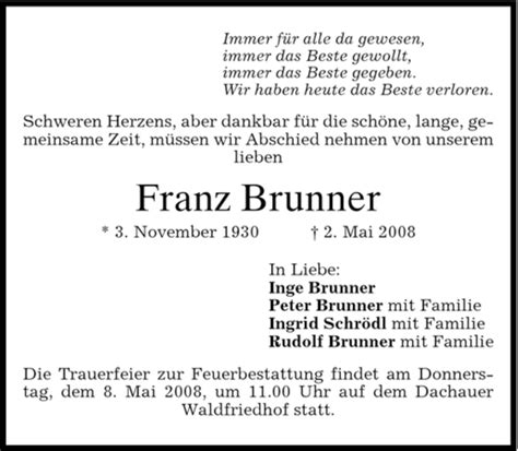 Traueranzeigen Von Brunner Franz Trauer Merkur De